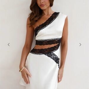 Hello Molly One Shoulder White and Black Dress